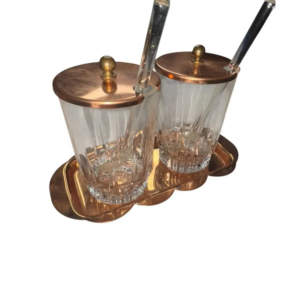 Arcorac Verre Trempe Tablewear Set Brass Tray with Glass Containers & Spoons